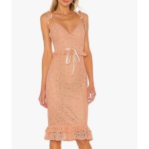 MAJORELLE Ellington Midi Dress Women XSmall Peach Lace Sheath Ruffle Party